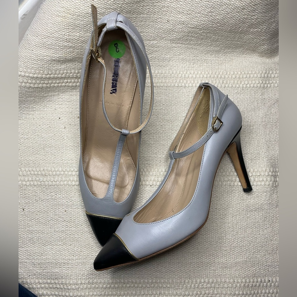 J. CREW gray and black cap toe t-strapped shoes size 8